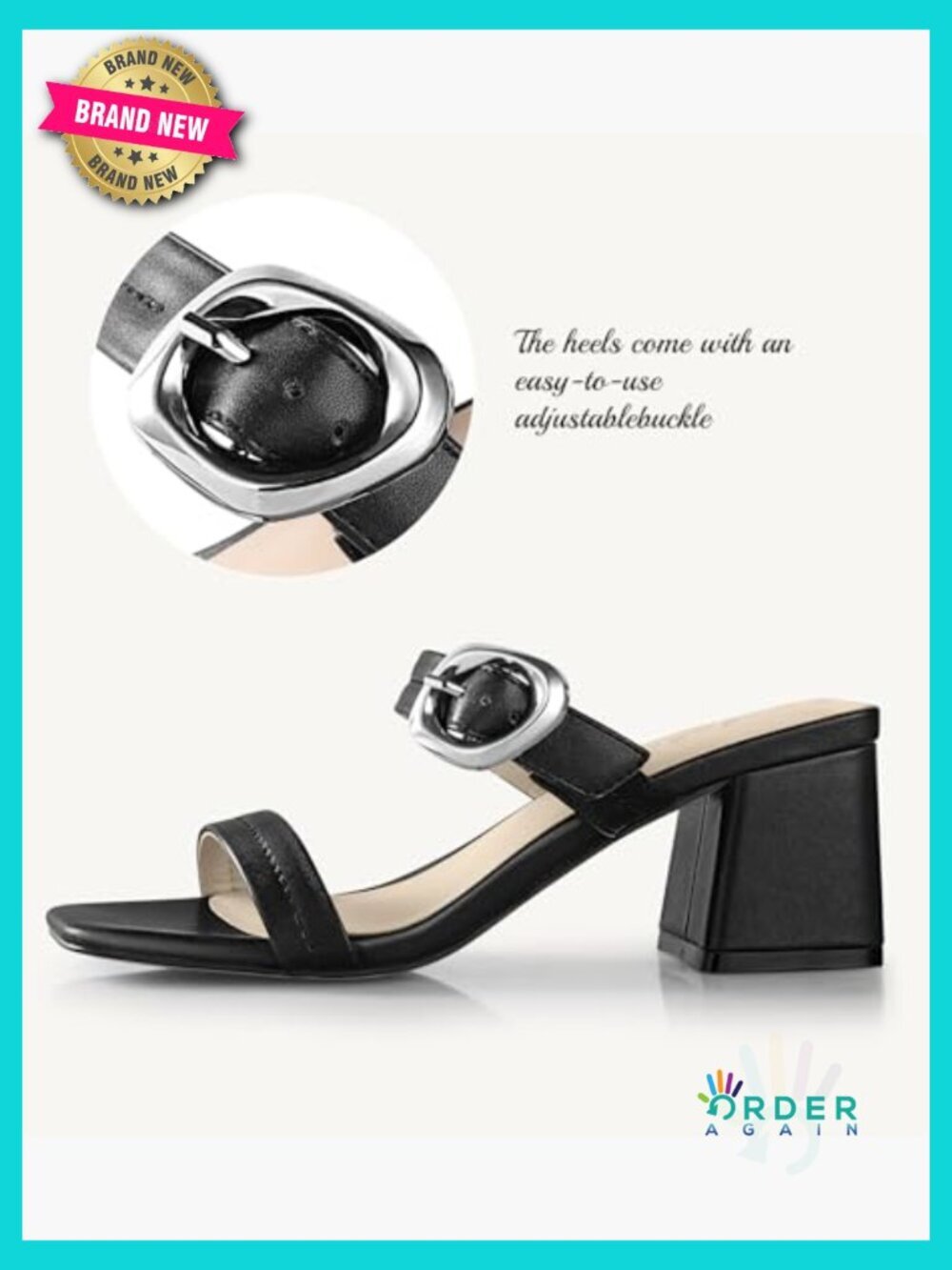 Square Open Toe Block Heel Sandals Two Strap Slip On Mules Chunky Heels - Picture 4 of 7